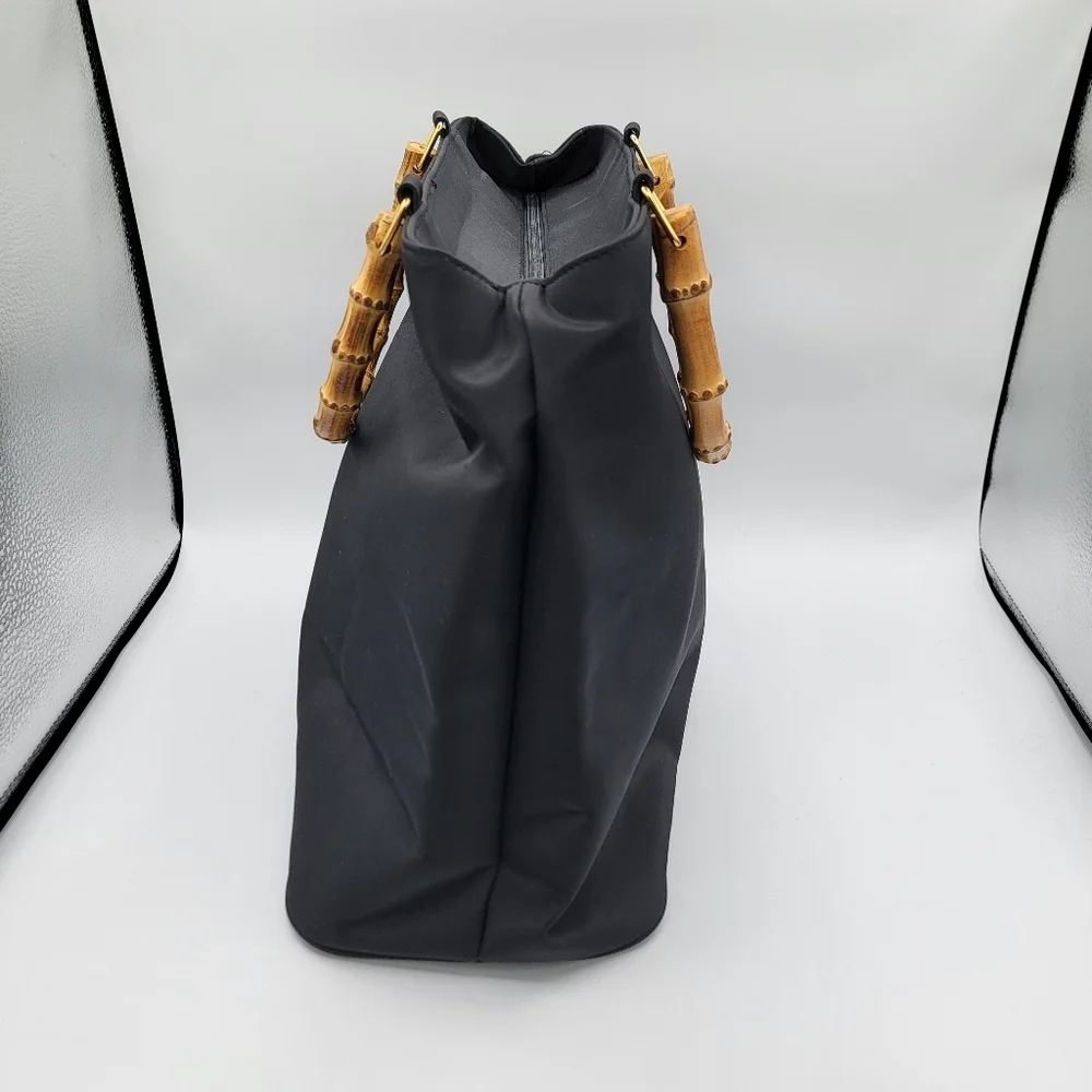 Black Tote Bag with Bamboo Handles #3064 - Picture 7 of 16